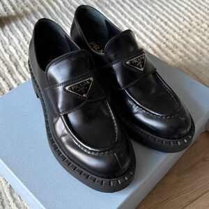 Prada womens brushed leather loafers